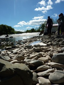 Improvisations, Tim, Kate and Merav, Philiphaugh Hydro Ettrick Water, May 2014.  Photo Claire Pencak